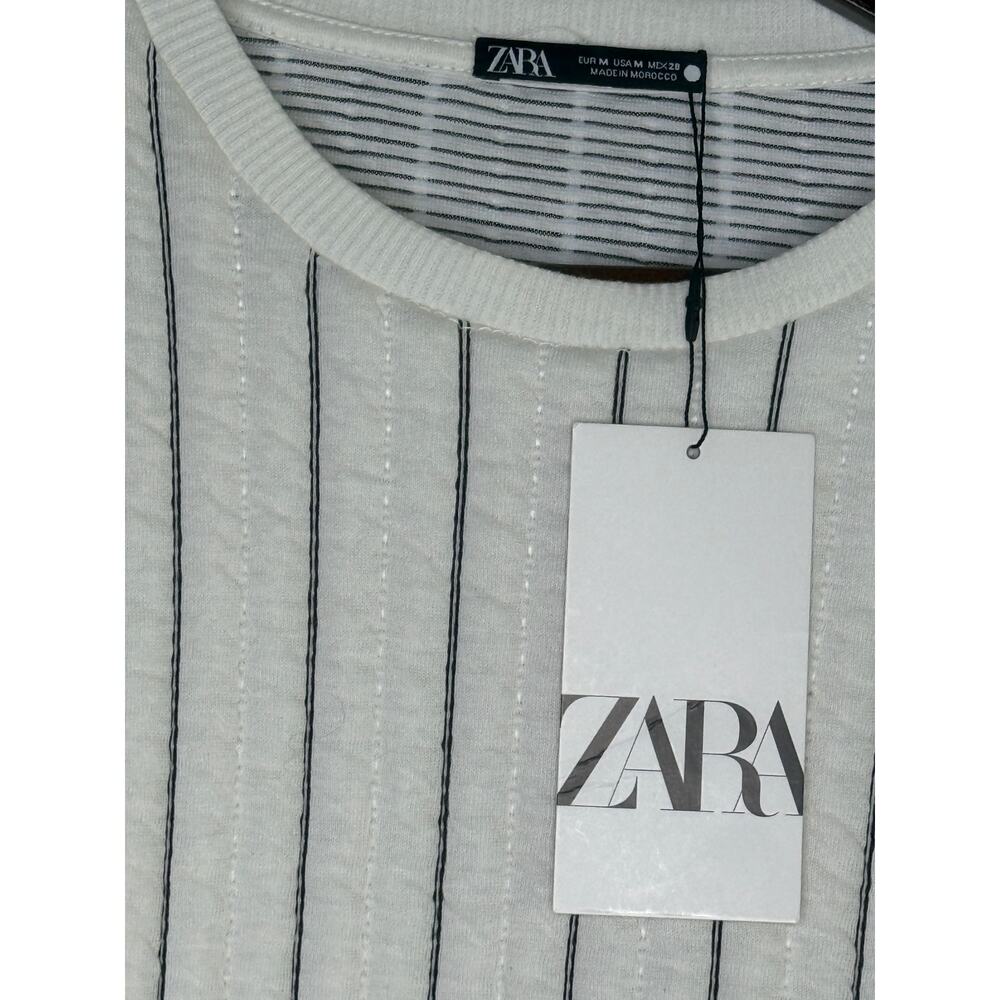 NWT Zara Boxy Oversized Striped Soft Quilted Long Sleeve Sweater  M White Black - Picture 9 of 16